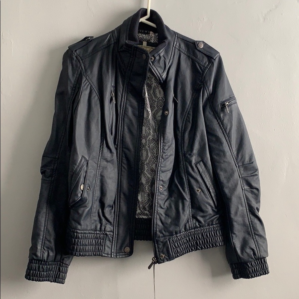 Blue leather jacket